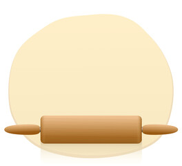 Rolled out pizza dough with wooden rolling pin - also for coockies, pastry or cakes. Isolated vector illustration on white background.
