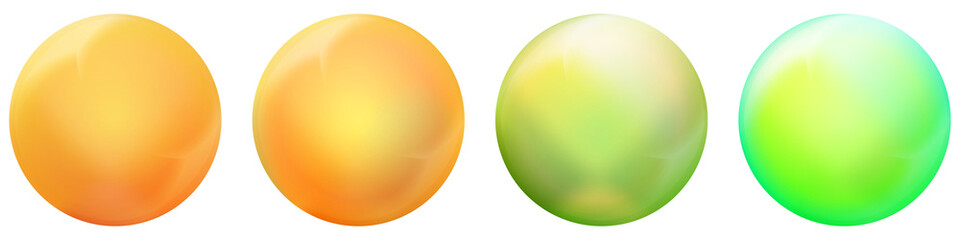 Set with glass colorful balls. Glossy realistic ball, 3D abstract vector illustration highlighted on a white background. Big metal bubble with shadow