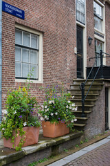 porch and window with flowers in summer Amsterdam 