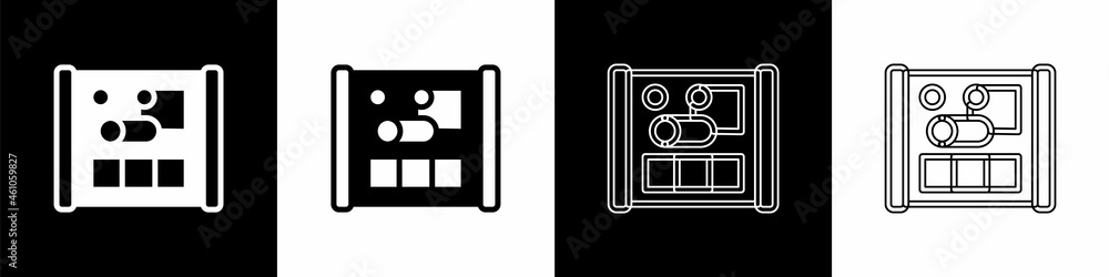 Poster set graphing paper for engineering icon isolated on black and white background. vector