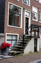 porch and window with flowers in summer Amsterdam 
