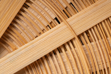 Close-up of a part of a circular object made by weaving thinly sliced bamboo