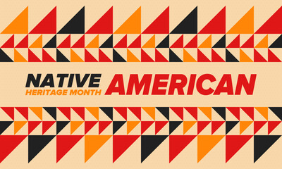 Obraz premium Native American Heritage Month in November. American Indian culture. Celebrate annual in United States. Tradition pattern. Poster, card, banner and background. Vector ornament, illustration