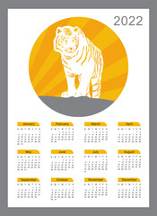 Wall calendar design template for 2022, the year of the tiger