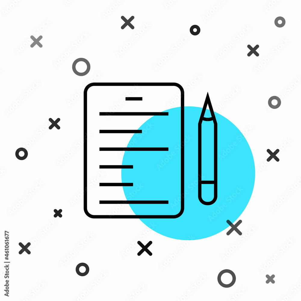 Poster black line scenario icon isolated on white background. script reading concept for art project, films