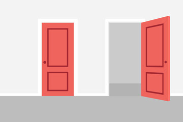 Room with closed and open door image. Clipart image