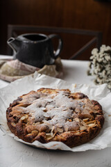 apple pie with a tea kettle in the background