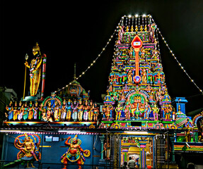 Night ligting image of Shri Kowshika Balasubramanya Swamy Murugan Temple.