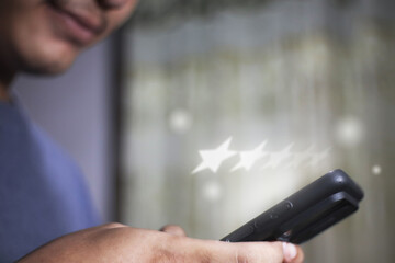 Customer Experience for Goods services Concept, Best Excellent Services Rating for Satisfaction present by hand of Client pressing Five Star