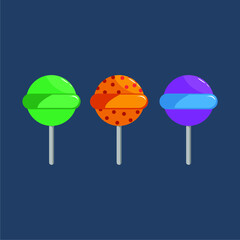Collection of sweet candies with 3 different flavors and colors. Flat icon design. Candies icon set. Vector illustration.
