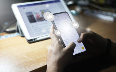 Young man using smart phone, Social media concept.