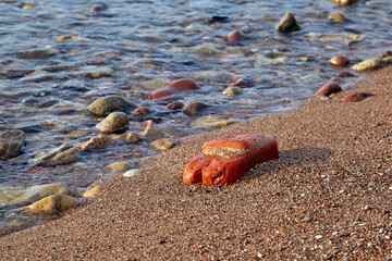 Stones at Baltic sea shore in Liepaja, Latvia