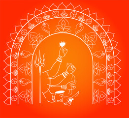 illustration of a decorative goddess hands in orange background