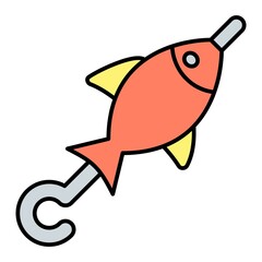 Vector Fish Skewer Filled Outline Icon Design