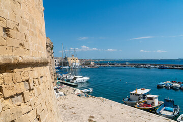 Gallipoli, Lecce, Puglia - August 20 2021: view of the port from the Angevin castle