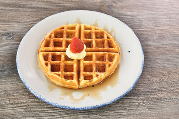 Honey Waffles With Wood Texture