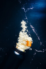 Vanilla flavored protein shake.