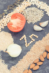 Nutritious eating containing zinc. Healthy nutrition as source vitamins, minerals and fiber