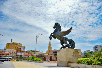 Fototapeta na wymiar Plaza de los pegasos, Cartagena de Indias, Colombia