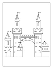 Coloring Book Pages for Kids. Coloring book for children. Princess Castle. 