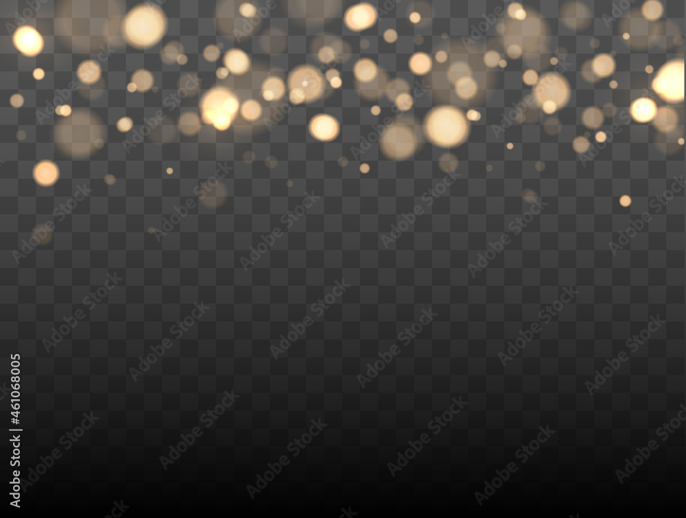 Poster Shining bokeh isolated on transparent background. Golden bokeh lights with glowing particles isolated. Christmas concept