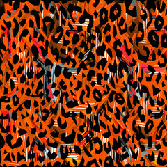 Abstract diagonal pattern from a modified image of a mixed autumn forest. Diagonal ornament in natural colors of autumn forest camouflage Leopard pattern.