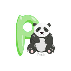 Letter P. Children's alphabet, cute panda. Vector illustration for learning English.
