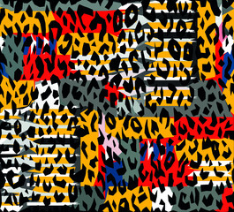 Abstract diagonal pattern from a modified image of a mixed autumn forest. Diagonal ornament in natural colors of autumn forest camouflage Leopard pattern.