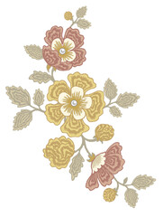 Gold bronze copper floral lurex embroidery illustration