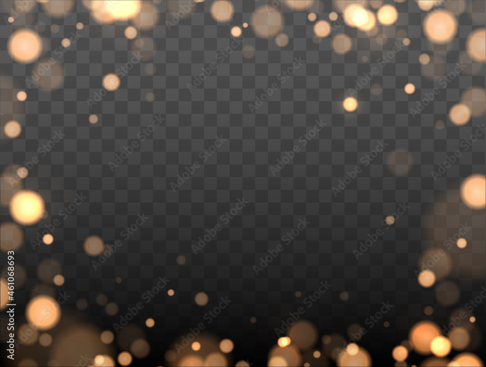 Poster Shining bokeh isolated on transparent background. Golden bokeh lights with glowing particles isolated. Christmas concept