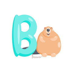 Letter B. Children's alphabet with a cute beaver. Vector illustration for learning English.