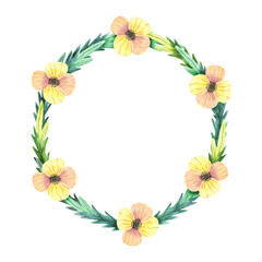 Hand-drawn watercolor wreath with wild flowers