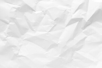 White crumpled paper texture background.