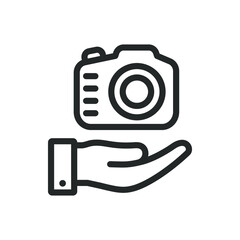 Camera on hand icon design isolated on white background. Vector illustration