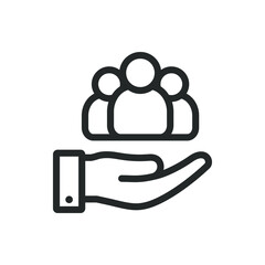 Group of people on hand. Management, community, customer service icon concept isolated on white background. Vector illustration