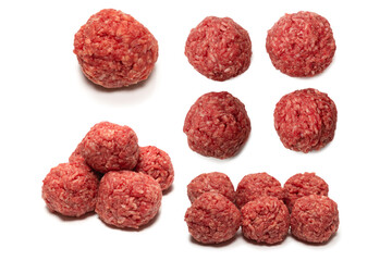 Raw meat balls isolated on white background.