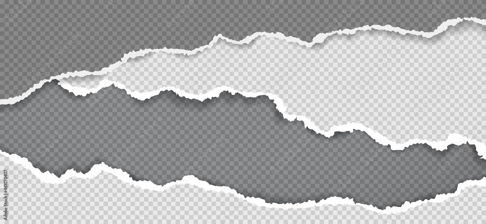 Aufkleber torn, ripped white and grey paper strips with soft shadow are on squared background for text. vector
