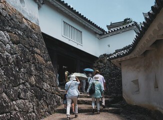 Fototapeta na wymiar People visit Himeji Castle, Japan