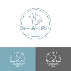 Retro Vintage mother holding baby child Emblem label logo design vector template