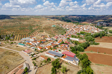 Aerial panoramic view of Povedilla Albacete Spain
