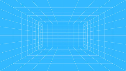 Grid room 3d. Perspective blue background. Virtual reality, construction, interior design, technology and template. Vector illustration.