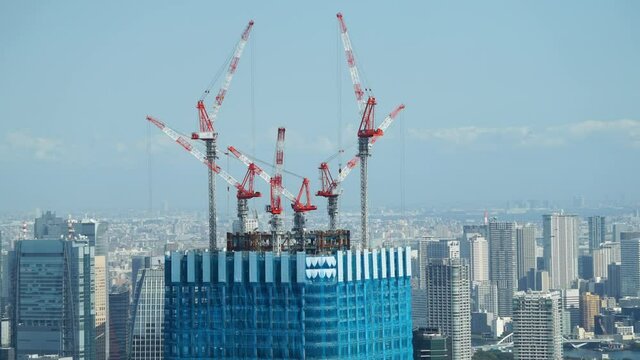 超高層ビル 建設現場　タイムラプス