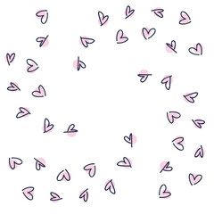 Hand drawn doodle hearts round shape. Perfect for greeting card and prints. Vector illustration for decor and design.
