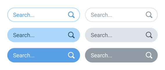 Search Bar Design Vector Set. Set of Modern User Interface Search Bar Vectors. Search Bar Concepts with Magnifying Glass Search Icon. Flat Style UI Vector Design Elements for Website Search Bar. 