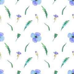 Hand-drawn watercolor pattern with wild flowers