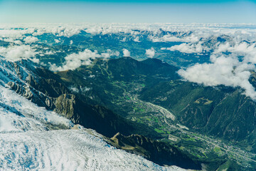 View of the village in the valley from the Aiguille du Midi observation deck