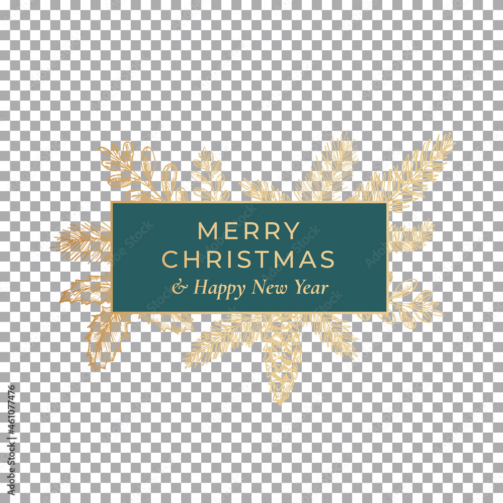 Canvas Prints christmas and new year abstract botanical card with rectangle frame banner and modern typography. pr