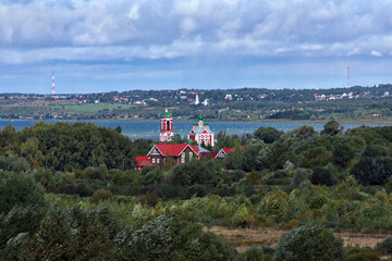 Сhurch of the Forty Martyrs on the shore of Lake Pleshcheyevo and view of Pereslavl-Zalessky, Russia