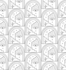 Abstract Background Seamless Pattern. Moon And Eye