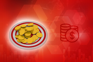 3d illustration target gold coin business success concept
